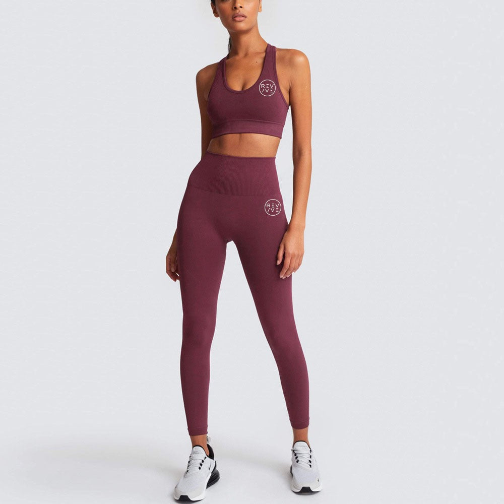 REVIVE ~ Exclusive RA2025 Razor Back Burgundy Sports Bra and Leggings Set