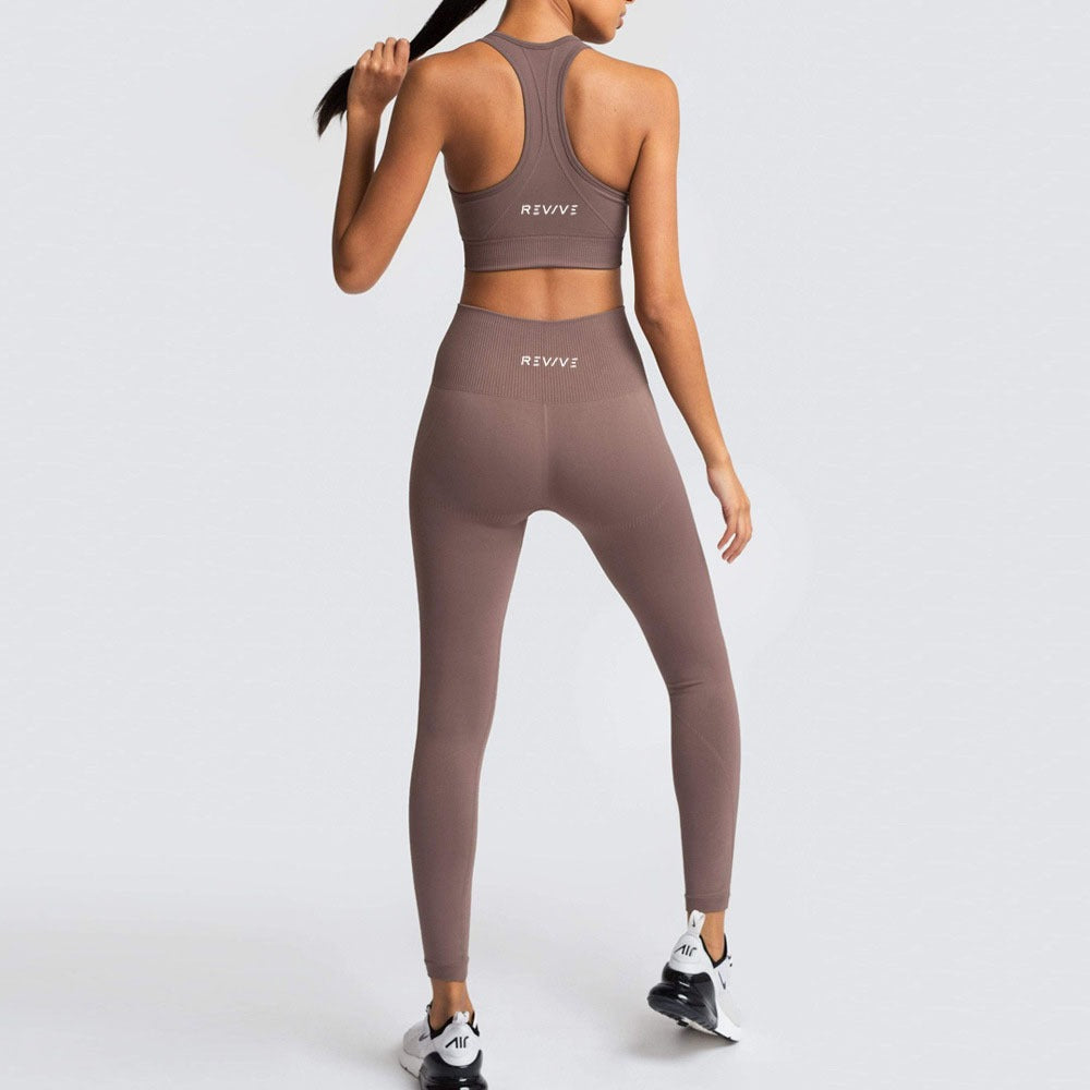 REVIVE ~ Exclusive RA2025 Razor Back Taupe Sports Bra and Leggings Set
