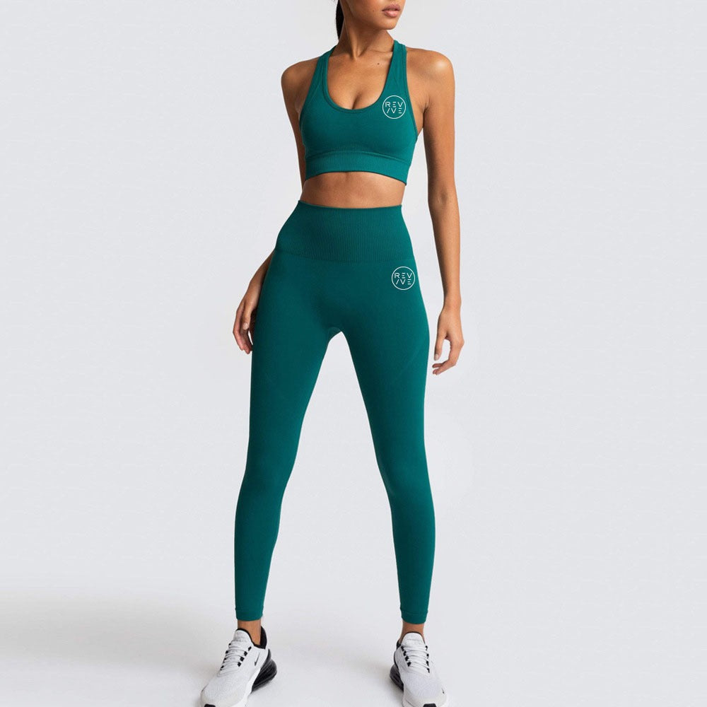 REVIVE ~ Exclusive RA2025 Razor Back Turquoise Sports Bra and Leggings Set
