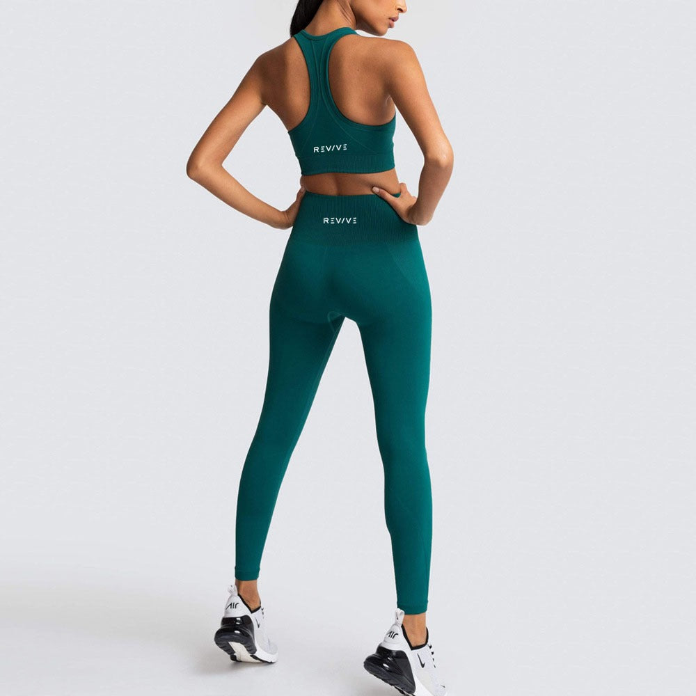 REVIVE ~ Exclusive RA2025 Razor Back Turquoise Sports Bra and Leggings Set