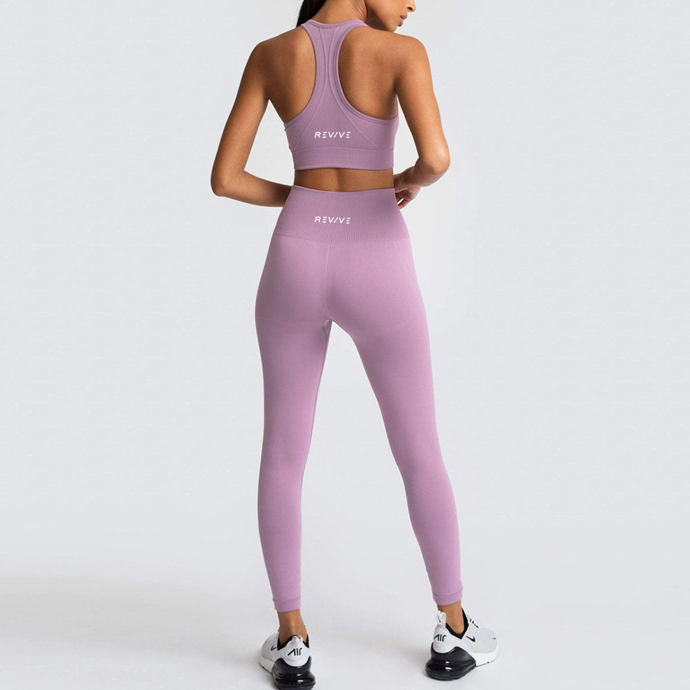 REVIVE ~ Exclusive RA2025 Razor Back Purple Sports Bra and Leggings Set
