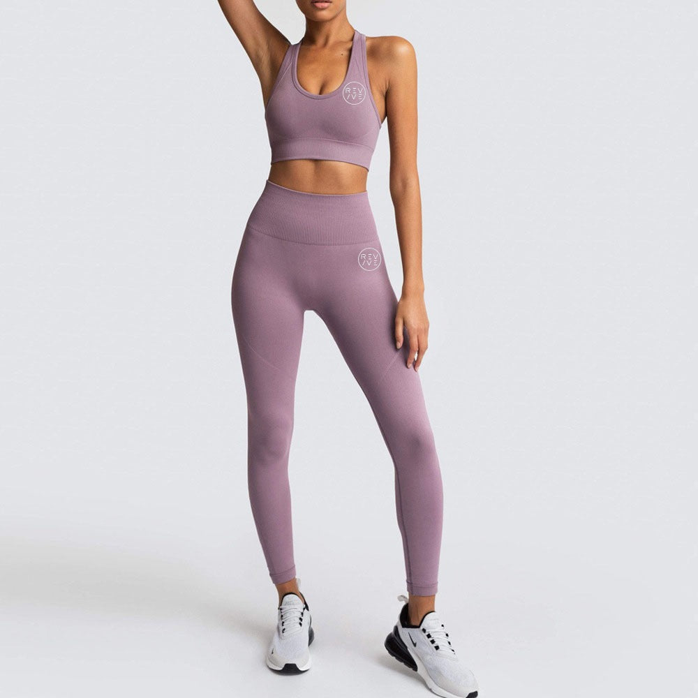 REVIVE ~ Exclusive RA2025 Razor Back Deep Lilac Sports Bra and Leggings Set