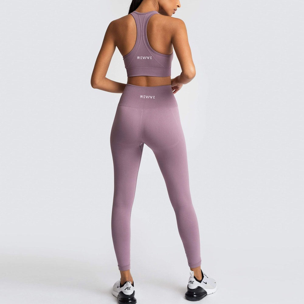 REVIVE ~ Exclusive RA2025 Razor Back Deep Lilac Sports Bra and Leggings Set