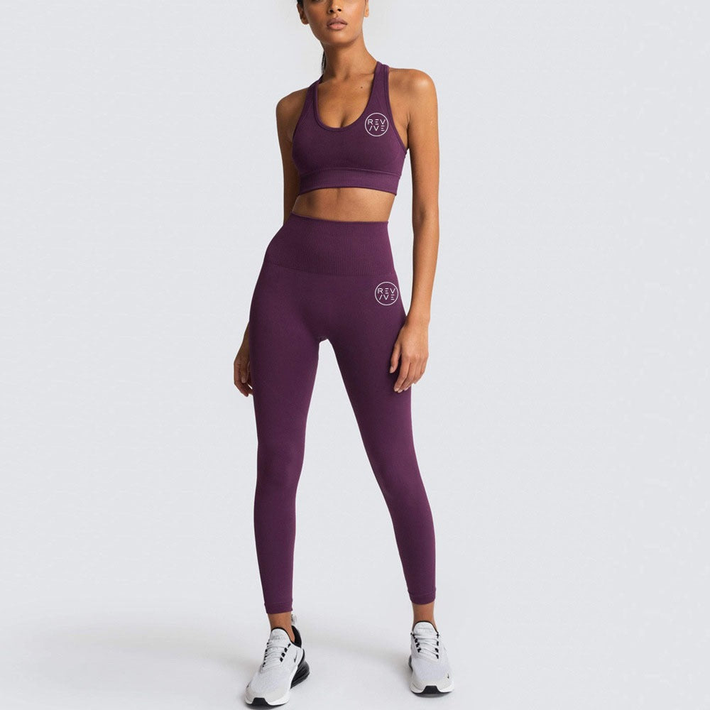 REVIVE ~ Exclusive RA2025 Razor Back Mauve Sports Bra and Leggings Set