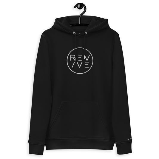 REV/VE ~ Women's Embroidered Essential Black Eco Hoodie