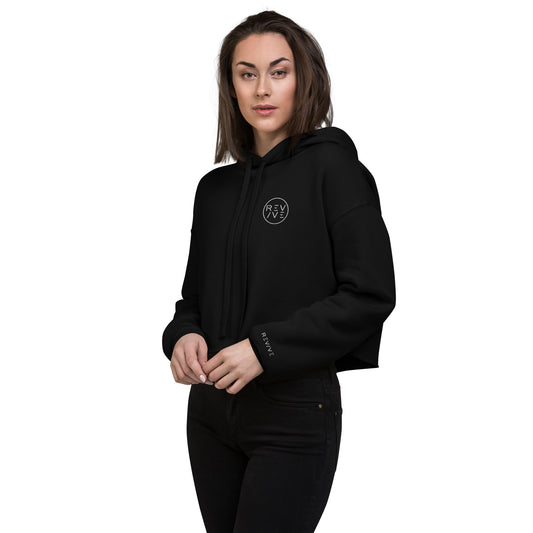 REV/VE ~ Women's Embroidered Black Crop Hoodie